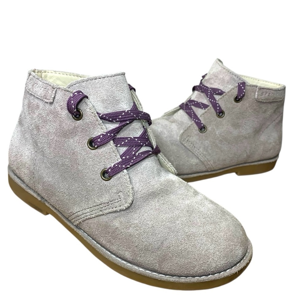 Skechers Kids Suede Chukka Boots Purple Laces Sz 1.5 Stone Gray Booties Shoes